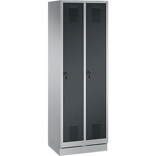 Garderobenspind Evolo S 3000, mit Sockel, 2 Abteile, Sicherheitsdrehriegelverschluss, weißaluminium RAL 9006/anthrazit RAL 7016
