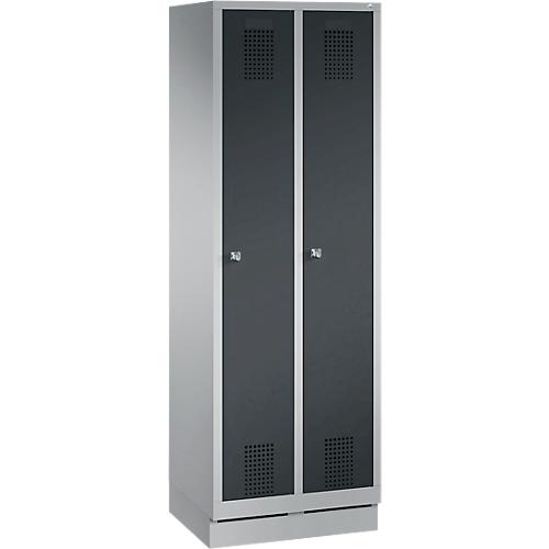 Garderobenspind Evolo S 3000, mit Sockel, 2 Abteile, Zylinderschloss, weißaluminium RAL 9006/anthrazit RAL 7016
