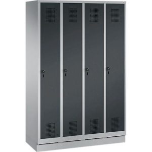 Garderobenspind Evolo S 3000, Stahl, m. Sockel, 4 Abteile m. jew. B 300 mm, Sicherheitsdrehriegelverschluss, weißaluminium RAL 9006/anthrazit RAL 7016 Garderobenspind Evolo S 3000, Stahl, m. Sockel, 4 Abteile m. jew. B 300 mm, Sicherheitsdrehriegelverschluss, weißaluminium RAL 9006/anthrazit RAL 7016