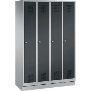 Garderobenspind Evolo S 3000, Stahl, m. Sockel, 4 Abteile m. jew. B 300 mm, Zylinderschloss, weißaluminium RAL 9006/anthrazit RAL 7016 Garderobenspind Evolo S 3000, Stahl, m. Sockel, 4 Abteile m. jew. B 300 mm, Zylinderschloss, weißaluminium RAL 9006/anthrazit RAL 7016