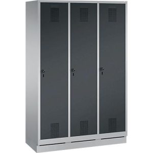 Garderobenspind Evolo S 3000, Stahl, mit Sockel, 3 Abteile mit jeweils B 400 mm, Drehriegel, weißaluminium RAL 9006/anthrazit RAL 7016 Garderobenspind Evolo S 3000, Stahl, mit Sockel, 3 Abteile mit jeweils B 400 mm, Drehriegel, weißaluminium RAL 9006/anthrazit RAL 7016