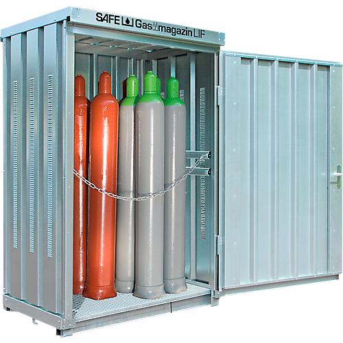 Gasflaschen-Magazin SAFE LIF GM 114, mit Bodenrahmen und verzinkten Gitterrosten