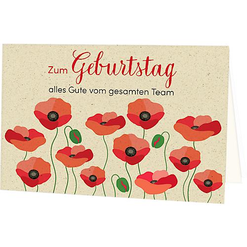 Geburtstagskarte Korsch Zum Geburtstag alles Gute vom gesamten Team, mit buntem Motiv & Umschlägen, Querformat, B 170 x H 115 mm, Karton, naturweiß, 10 Stück