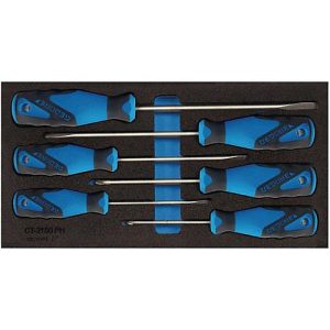 Gedore Werkzeugeinlage 1500 CT1-2150 PZ, 1/3 Modul, inkl. Schraubendrehersortiment, 6-tlg., B 157,5 x T 310 x H 35 mm, Schaumstoff, schwarz/blau Gedore Werkzeugeinlage 1500 CT1-2150 PZ, 1/3 Modul, inkl. Schraubendrehersortiment, 6-tlg., B 157,5 x T 310 x H 35 mm, Schaumstoff, schwarz/blau