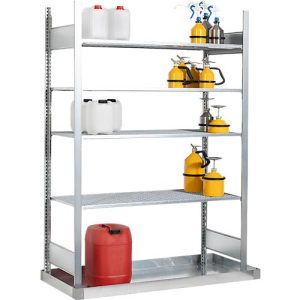 Gefahrstoffregal asecos REG-B 1352, B 1156 x T 526 x H 2000 mm, mit 41 l Bodenauffangwanne und 4 Stahl-Gitterostböden