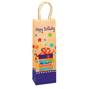 Geschenktüte für Flaschen „Happy Birthday“, mit Tragekordel, B 120 x T 80 x H 360 mm, Kraftpapier, beige & farbig bedruckt, 6 Stück Geschenktüte für Flaschen „Happy Birthday“, mit Tragekordel, B 120 x T 80 x H 360 mm, Kraftpapier, beige & farbig bedruckt, 6 Stück