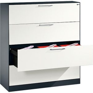 Hängeregistraturschrank ASISTO C 3000, 4 Schubladen, 3-bahnig, B 1200 mm, anthrazit/weiß Hängeregistraturschrank ASISTO C 3000, 4 Schubladen, 3-bahnig, B 1200 mm, anthrazit/weiß