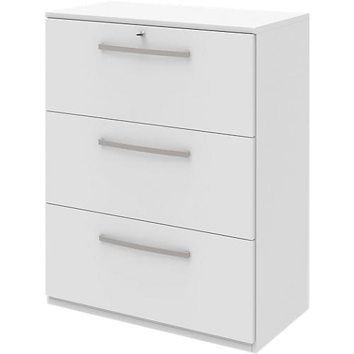 Hängeregistraturschrank BARI, 3 Auszüge, Zentralverriegelung, B 819 x T 430 x H 1117 mm, weiß