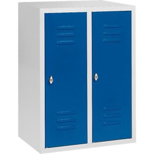 Halbhoher Kleiderspind, 2 Abteile, 300 mm, Drehriegelverschluss, lichtgrau/enzianblau Halbhoher Kleiderspind, 2 Abteile, 300 mm, Drehriegelverschluss, lichtgrau/enzianblau
