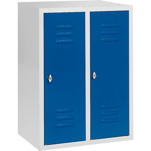 Halbhoher Kleiderspind, 2 Abteile, 300 mm, Drehriegelverschluss, lichtgrau/enzianblau