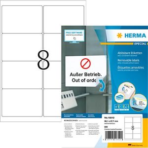 Herma Adressetiketten Special Nr. 10312, 99,1 x 67,7 mm, selbstklebend, ablösbar, bedruckbar, weiß, 800 Stück auf 100 Blatt Herma Adressetiketten Special Nr. 10312, 99,1 x 67,7 mm, selbstklebend, ablösbar, bedruckbar, weiß, 800 Stück auf 100 Blatt