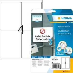 Herma Etiketten Nr. 10019, 99,1 x 139 mm, ablösbar, selbstklebend, blickdicht, Papier, weiß, 100 Stück Herma Etiketten Nr. 10019, 99,1 x 139 mm, ablösbar, selbstklebend, blickdicht, Papier, weiß, 100 Stück