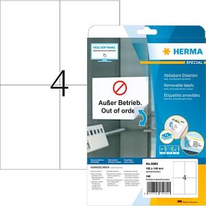 Herma Etiketten Nr. 5082, 105 x 148 mm, ablösbar, selbstklebend, Papier, weiß, 100 Stück Herma Etiketten Nr. 5082, 105 x 148 mm, ablösbar, selbstklebend, Papier, weiß, 100 Stück