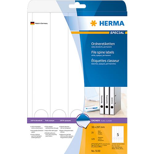 Herma Ordneretiketten A4, 297 mm lang, permanent haftend/bedruckbar, 125 Stück, weiß