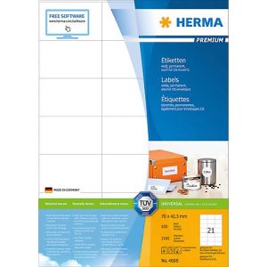 Herma Premium-Etiketten auf DIN A4-Blättern, 2100 Etiketten, 100 Bogen Herma Premium-Etiketten auf DIN A4-Blättern, 2100 Etiketten, 100 Bogen