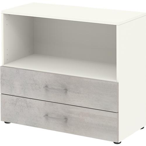 Home Office Kombiregal TEMPIO, aus Holz, 2 Einschübe, 2 OH, B 800 x T 340 x H 720 mm, weiß/Beton