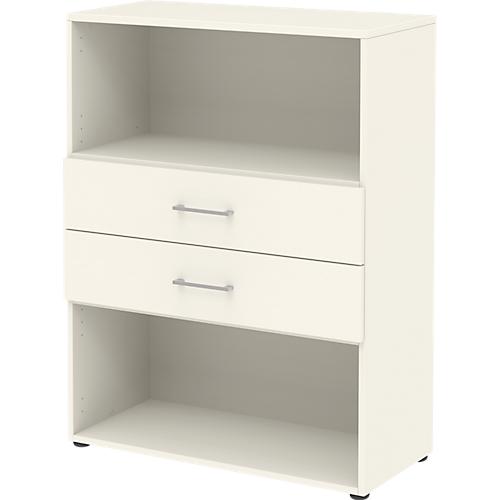 Home Office Kombiregal TEMPIO, aus Holz, 2 Einschübe, 3 OH, B 800 x T 340 x H 1070 mm, weiß/weiß