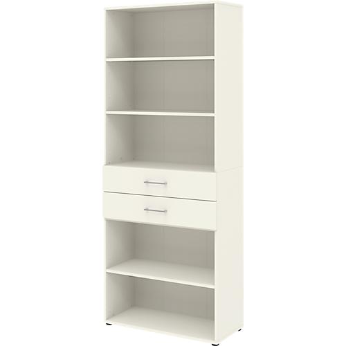 Home Office Kombiregal TEMPIO, aus Holz, 2 Einschübe, 6 OH, B 800 x T 330 x H 2130 mm, weiß/weiß