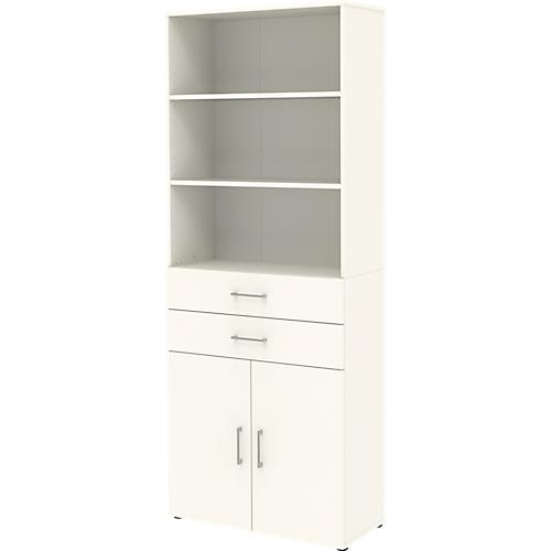 Home Office Kombischrank TEMPIO, aus Holz, 2 Türen, 2 Einschübe, 6 OH, B 800 x T 340 x H 2130 mm, weiß/weiß