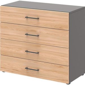 Home Office Schrank TEMPIO, aus Holz, 4 Schubkästen, 2 OH, B 800 x T 340 x H 720 mm, anthrazit/Hickory Eiche