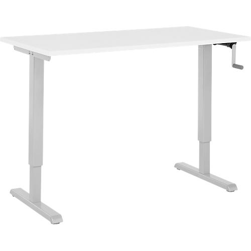 Home-Office-Schreibtisch Multiflex, manuell höhenverstellbar mit Kurbel, B 1300 x T 650 x H 700-1180 mm, weiß/weißalu