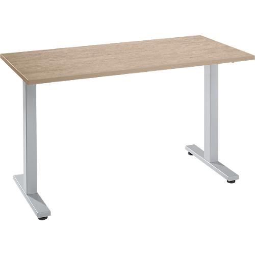 Home Office Schreibtisch Start Off, Rechteck, T-Fuß, B 1300 x T 650 x H 735 mm, Eiche-Dekor/weißaluminium