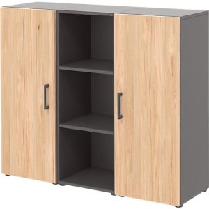 Home Office Sideboard TEMPIO, aus Holz, 2 Türen, 1 Regal, 3 OH, B 1200 x T 340 x H 1070 mm, anthrazit/ Hickory Eiche Home Office Sideboard TEMPIO, aus Holz, 2 Türen, 1 Regal, 3 OH, B 1200 x T 340 x H 1070 mm, anthrazit/ Hickory Eiche