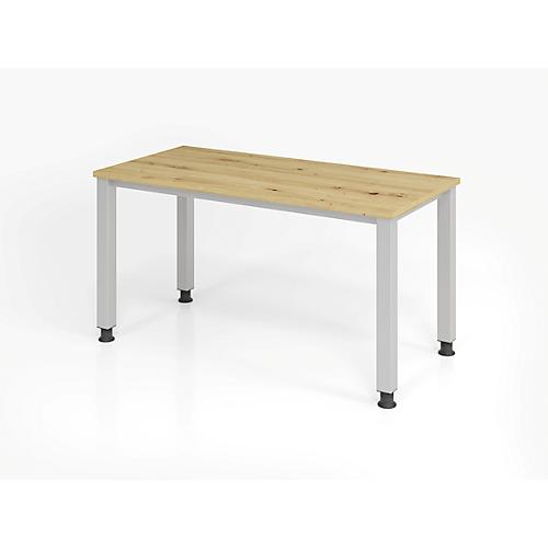 Home Office Tisch, Rechteck, 4-Fuß Quadratrohr, B 1200 x T 672 x H 685-810 mm, Wildeiche/silber