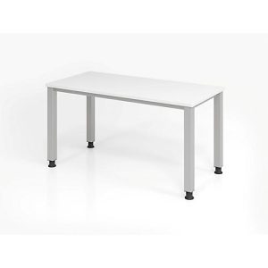 Home Office Tisch, Rechteck, 4-Fuß Quadratrohr, B 1400 x T 672 x H 685-810 mm, weiß/silber Home Office Tisch, Rechteck, 4-Fuß Quadratrohr, B 1400 x T 672 x H 685-810 mm, weiß/silber
