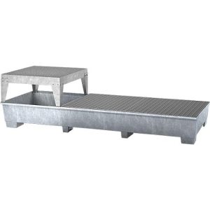 IBC-Station ASECOS, Stahl, mit Gitterrost, Abfüllblock u. Staplerschuhen, 1000 l Auffangvolumen, B 3280 x T 1300 x H 820 mm, verzinkt IBC-Station ASECOS, Stahl, mit Gitterrost, Abfüllblock u. Staplerschuhen, 1000 l Auffangvolumen, B 3280 x T 1300 x H 820 mm, verzinkt
