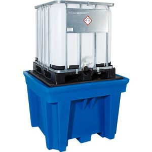 IBC – und KTC-Station asecos, für 1 Container, 1100 l, 1600 kg, Stellfläche, unterfahrbar, B 1430 x T 1430 x H 965 mm, Polyethylen, blau IBC – und KTC-Station asecos, für 1 Container, 1100 l, 1600 kg, Stellfläche, unterfahrbar, B 1430 x T 1430 x H 965 mm, Polyethylen, blau