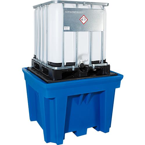IBC - und KTC-Station asecos, für 1 Container, 1100 l, 1600 kg, Stellfläche, unterfahrbar, B 1430 x T 1430 x H 965 mm, Polyethylen, blau
