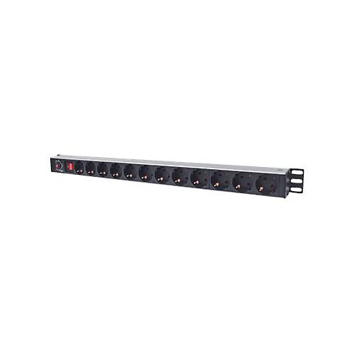 Intellinet Vertical Rackmount 12-Way Power Strip - German Type, With On/Off Switch and Overload Protection, 1.6m Power Cord - Steckdosenleiste