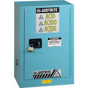 Justrite FM-Chemikalienschrank Compac Sure-Grip® EX, für Ätzmittel, bis 45 Liter, manuell schließende Türen, blau Justrite FM-Chemikalienschrank Compac Sure-Grip® EX, für Ätzmittel, bis 45 Liter, manuell schließende Türen, blau