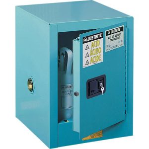 Justrite FM-Chemikalienschrank Countertop Sure-Grip® EX, für Ätzmittel, bis 15 Liter, manuell schließende Tür, blau Justrite FM-Chemikalienschrank Countertop Sure-Grip® EX, für Ätzmittel, bis 15 Liter, manuell schließende Tür, blau