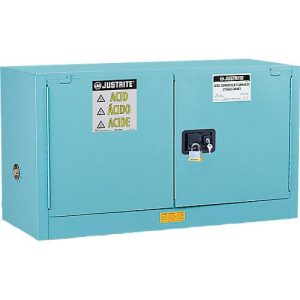 Justrite FM-Chemikalienschrank Piggyback Sure-Grip® EX, für Ätzmittel, bis 45 Liter, manuell schließende Türen, blau Justrite FM-Chemikalienschrank Piggyback Sure-Grip® EX, für Ätzmittel, bis 45 Liter, manuell schließende Türen, blau