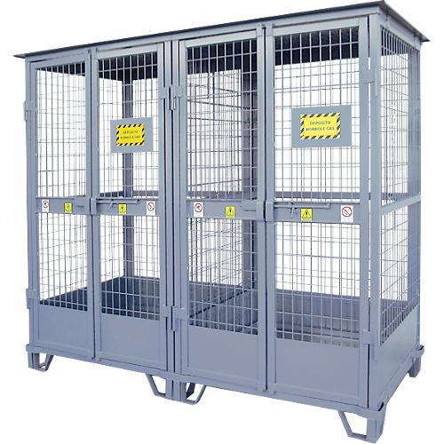Justrite Gasflaschenlager, verzinkt, abschließbar, bis 18/24 Gasflaschen, B 2100 x H 2300 x T 960 mm, 310 kg, stahlgrau