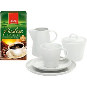 Kaffeegarnitur mit Geschirr Solea, 20-tlg. und 500 g Melitta Auslese klassisch gratis Kaffeegarnitur mit Geschirr Solea, 20-tlg. und 500 g Melitta Auslese klassisch gratis