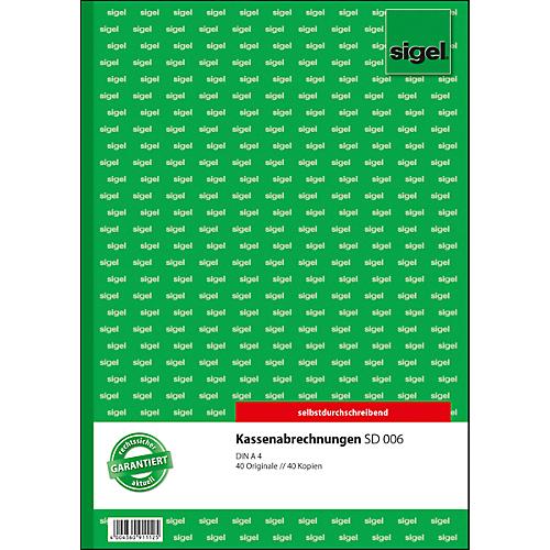 Kassenabrechnung Sigel SD006, selbstdurchschreibend, DIN A4, 2 x 40 Blatt