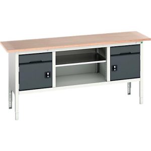 Kastenwerkbank Bott verso, Multiplex-Platte, 2 Schubladen, 2 Türen, 1 Ablageboden, B 2000 x T 600 x H 830 – 930 mm, Lichtgrau / Anthrazitgrau Kastenwerkbank Bott verso, Multiplex-Platte, 2 Schubladen, 2 Türen, 1 Ablageboden, B 2000 x T 600 x H 830 – 930 mm, Lichtgrau / Anthrazitgrau