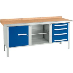 Kastenwerkbank Schäfer Shop Select PW 200-1, Buche Multiplexplatte, mit Stahlkante, bis 750 kg, B 2000 x T 700 x H 840 mm, Enzianblau Kastenwerkbank Schäfer Shop Select PW 200-1, Buche Multiplexplatte, mit Stahlkante, bis 750 kg, B 2000 x T 700 x H 840 mm, Enzianblau