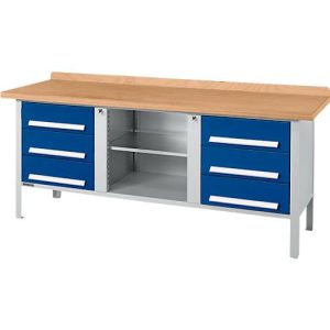 Kastenwerkbank Schäfer Shop Select PW 200-2, Buche Multiplexplatte, bis 750 kg, B 2000 x T 700 x H 840 mm, Enzianblau Kastenwerkbank Schäfer Shop Select PW 200-2, Buche Multiplexplatte, bis 750 kg, B 2000 x T 700 x H 840 mm, Enzianblau