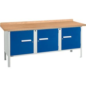 Kastenwerkbank Schäfer Shop Select PW 200-3, mitteldichte Faserplatte (MDF), bis 750 kg, B 2000 x T 680 x H 838 mm, Enzianblau