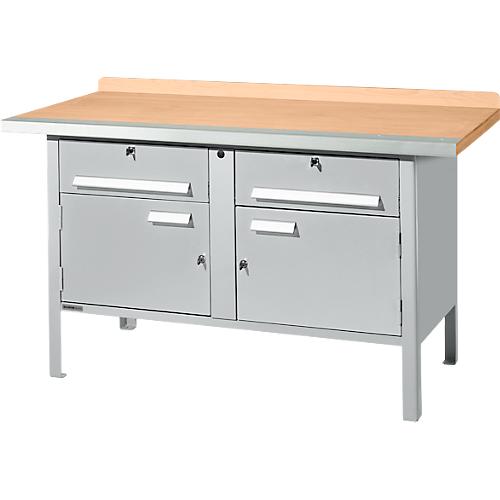 Kastenwerkbank Schäfer Shop Select PWi 150-0, Buche Multiplexplatte, mit Stahlkante, bis 750 kg, B 1500 x T 700 x H 840 mm, Weißaluminium