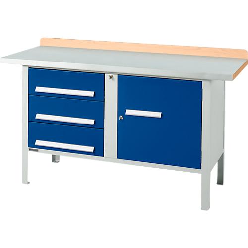 Kastenwerkbank Schäfer Shop Select PWi 150-4, ESD, Buche Multiplexplatte, mit Stahlabdeckung, bis 750 kg, B 1500 x T 700 x H 840 mm, Enzianblau