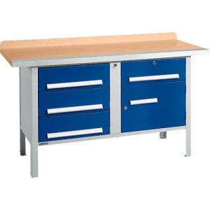Kastenwerkbank Schäfer Shop Select PWi 150-5, Buche Multiplexplatte, mit Stahlkante, bis 750 kg, B 1500 x T 700 x H 840 mm, Enzianblau Kastenwerkbank Schäfer Shop Select PWi 150-5, Buche Multiplexplatte, mit Stahlkante, bis 750 kg, B 1500 x T 700 x H 840 mm, Enzianblau