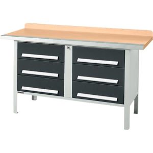 Kastenwerkbank Schäfer Shop Select PWi 150-6, Buche Multiplexplatte, mit Stahlkante, bis 750 kg, B 1500 x T 700 x H 840 mm, Anthrazit Kastenwerkbank Schäfer Shop Select PWi 150-6, Buche Multiplexplatte, mit Stahlkante, bis 750 kg, B 1500 x T 700 x H 840 mm, Anthrazit
