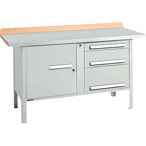 Kastenwerkbank Schäfer Shop Select PWi 150-7, ESD, Buche Multiplexplatte, mit Stahlabdeckung, bis 750 kg, B 1500 x T 700 x H 840 mm, Lichtgrau