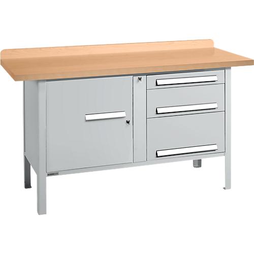 Kastenwerkbank Schäfer Shop Select PWi 150-7, mitteldichte Faserplatte (MDF), bis 750 kg, B 1500 x T 680 x H 838 mm, Weißaluminium