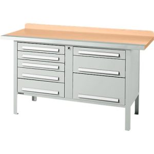 Kastenwerkbank Schäfer Shop Select PWi 150-8, Buche Multiplexplatte, mit Stahlkante, bis 750 kg, B 1500 x T 700 x H 840 mm, Lichtgrau Kastenwerkbank Schäfer Shop Select PWi 150-8, Buche Multiplexplatte, mit Stahlkante, bis 750 kg, B 1500 x T 700 x H 840 mm, Lichtgrau